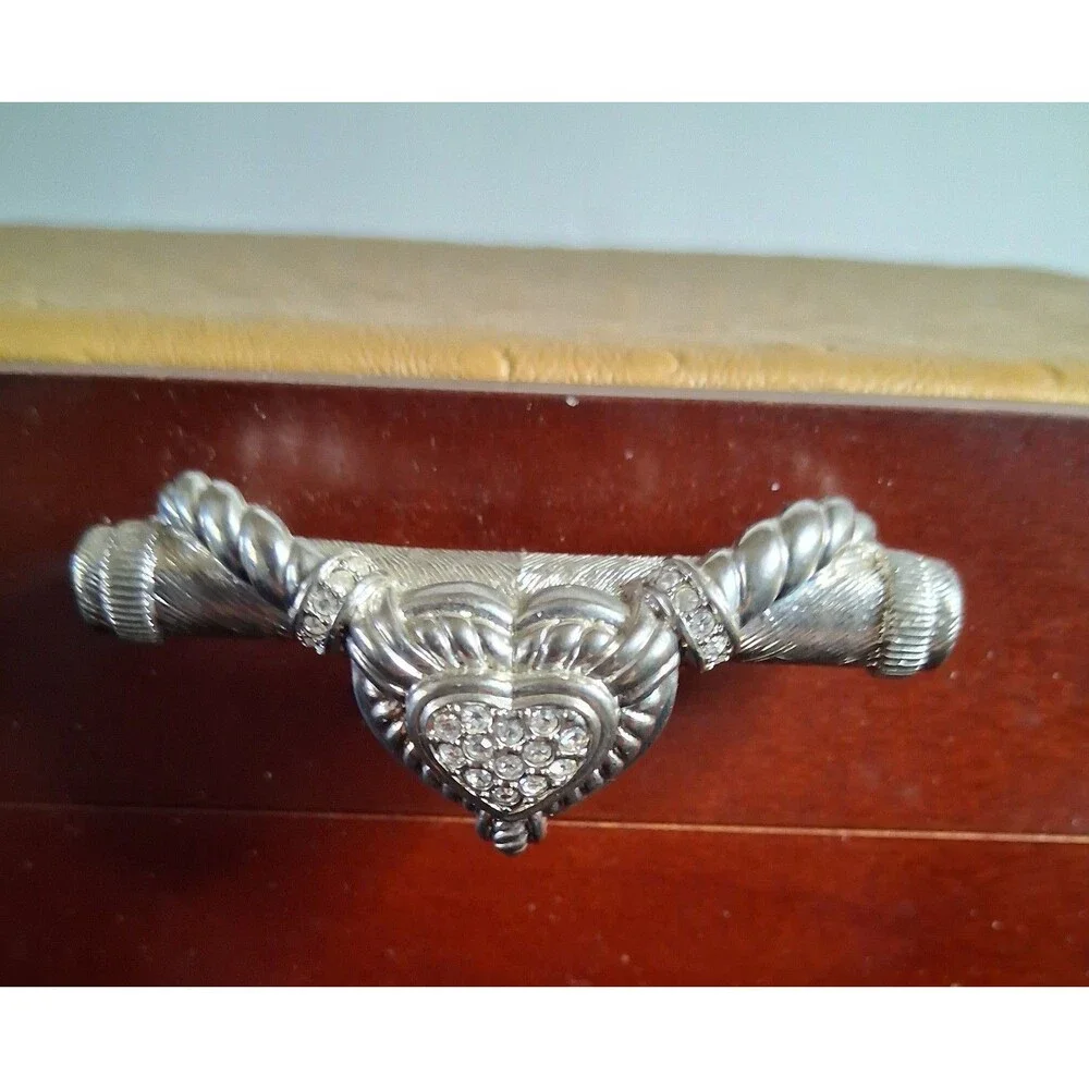 Vintage Judith Ripka Wooden Jewelry Box Faux Ostrich Leather Top 3  Levels